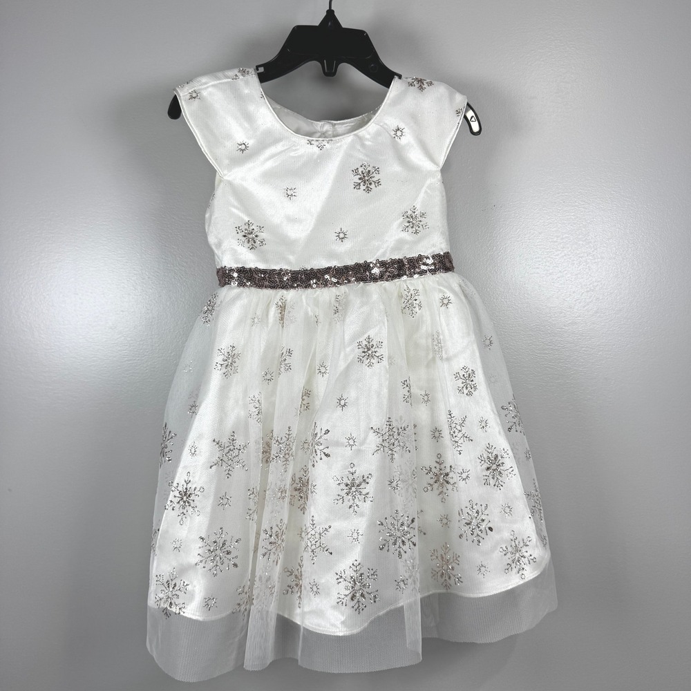 Jona Michelle Girls 3T White Silver Glitter Snowflake Holiday Party Dress